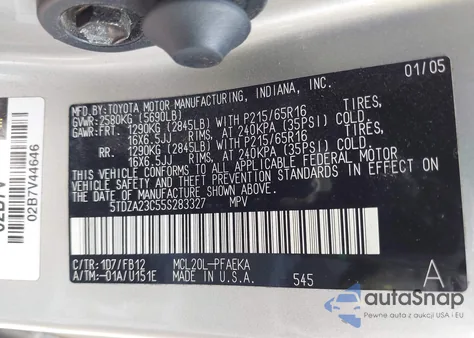 2005 Toyota Sienna Le из США, поврежденный, VIN 5TDZA23C55S283327